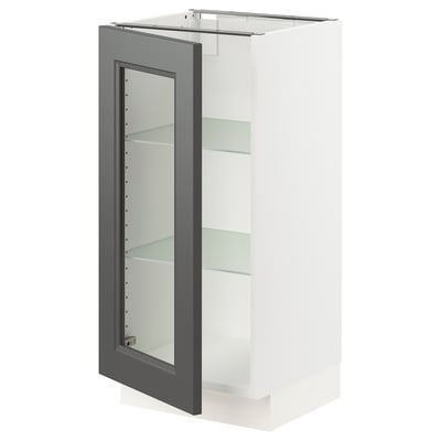 SEKTION Gabinete bajo+puerta de vidrio, blanco/Axstad gris oscuro, 15x15x30 "