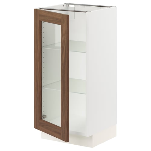 SEKTION Gabinete bajo+puerta de vidrio, blanco Enköping/marrón efecto de nogal, 15x15x30 "
