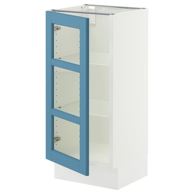 SEKTION Gabinete bajo+puerta de vidrio, blanco/Lerhyttan azul, 15x15x30 "
