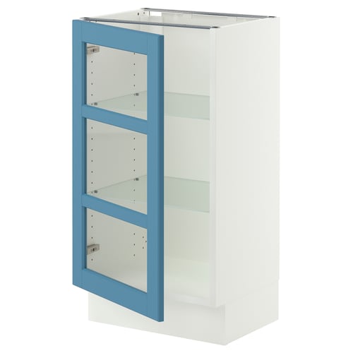SEKTION Gabinete bajo+puerta de vidrio, blanco/Lerhyttan azul, 18x15x30 "