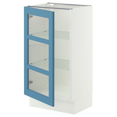 SEKTION Gabinete bajo+puerta de vidrio, blanco/Lerhyttan azul, 18x15x30 "