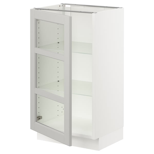 SEKTION Gabinete bajo+puerta de vidrio, blanco/Lerhyttan gris claro, 18x15x30 "