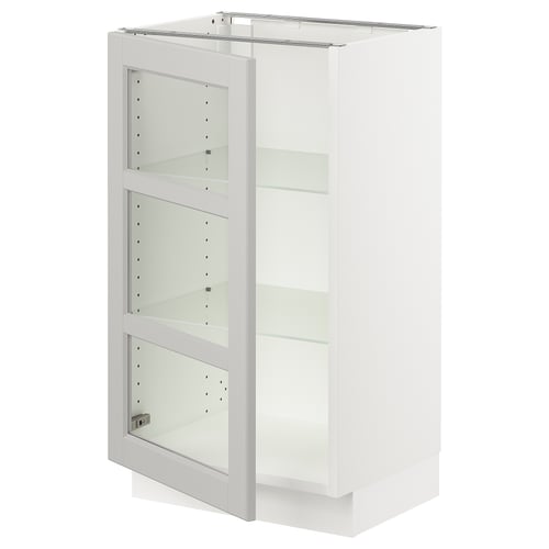 SEKTION Gabinete bajo+puerta de vidrio, blanco/Lerhyttan gris claro, 18x15x30 "