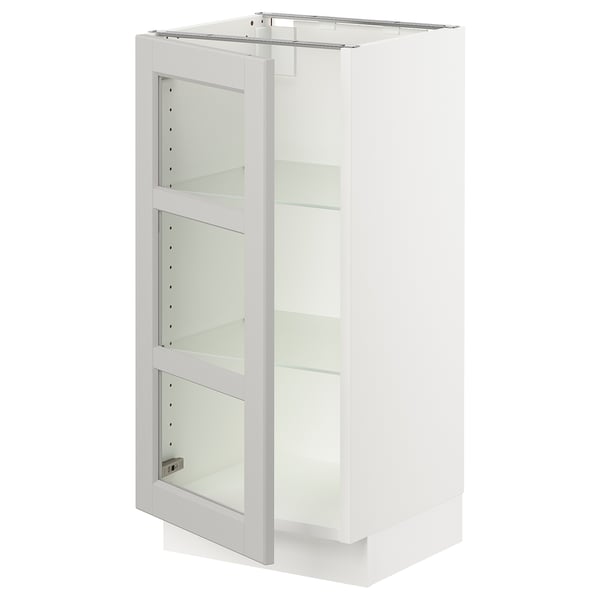 SEKTION Gabinete bajo+puerta de vidrio, blanco/Lerhyttan gris claro, 15x15x30 "