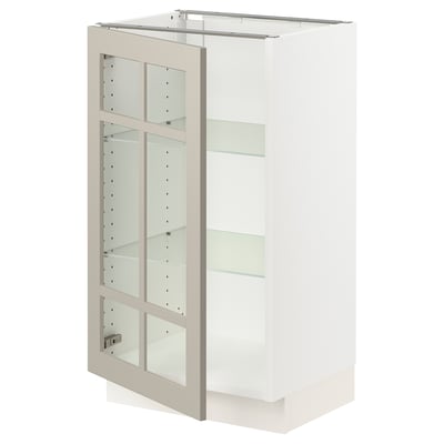 SEKTION Gabinete bajo+puerta de vidrio, blanco/Stensund beige, 18x15x30 "