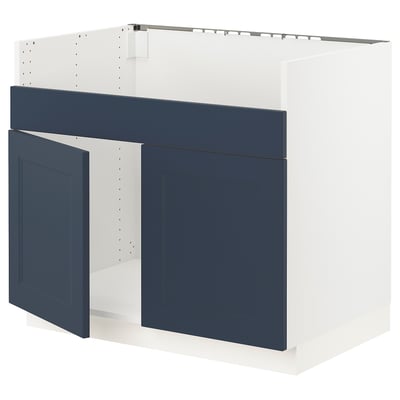SEKTION Gabinete bjo fregadero doble HAVSEN, blanco Axstad/mate azul, 36x24x30 "