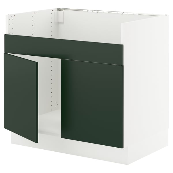 SEKTION Gabinete bjo fregadero doble HAVSEN, blanco/Havstorp verde oscuro, 36x24x30 "
