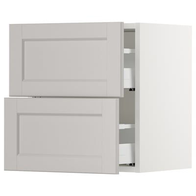 SEKTION Gabinete de pared+2 cajones, blanco Maximera/Lerhyttan gris claro, 18x15x20 "