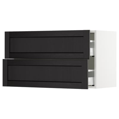 SEKTION Gabinete de pared+2 cajones, blanco Maximera/Lerhyttan teñido en negro, 36x15x20 "