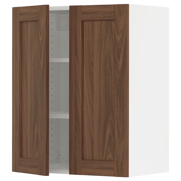 SEKTION Gabinete de pared+2 puertas, blanco Enköping/marrón efecto de nogal, 24x15x30 "