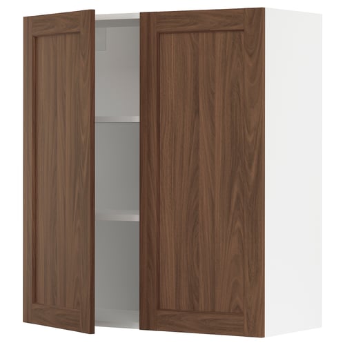 SEKTION Gabinete de pared+2 puertas, blanco Enköping/marrón efecto de nogal, 36x15x40 "