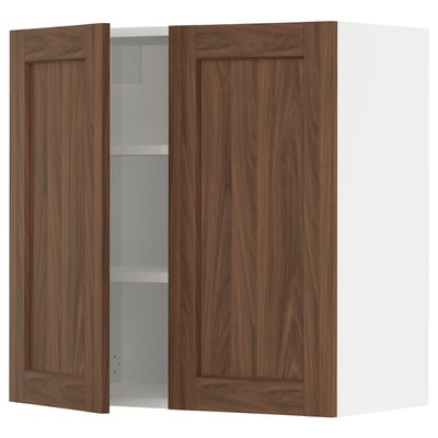 SEKTION Gabinete de pared+2 puertas, blanco Enköping/marrón efecto de nogal, 30x15x30 "