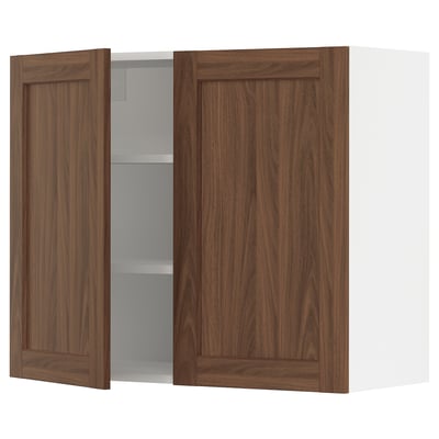 SEKTION Gabinete de pared+2 puertas, blanco Enköping/marrón efecto de nogal, 36x15x30 "