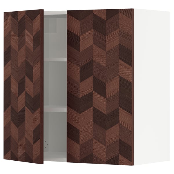 SEKTION Gabinete de pared+2 puertas, blanco Hasslarp/marrón con diseño, 30x15x30 "