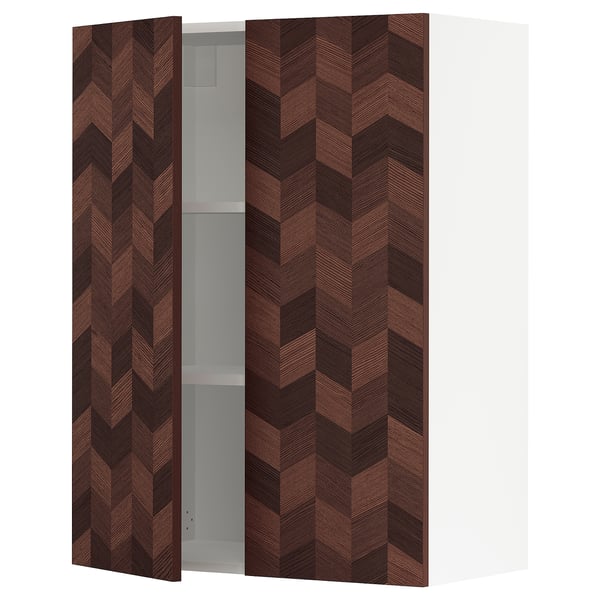 SEKTION Gabinete de pared+2 puertas, blanco Hasslarp/marrón con diseño, 30x15x40 "