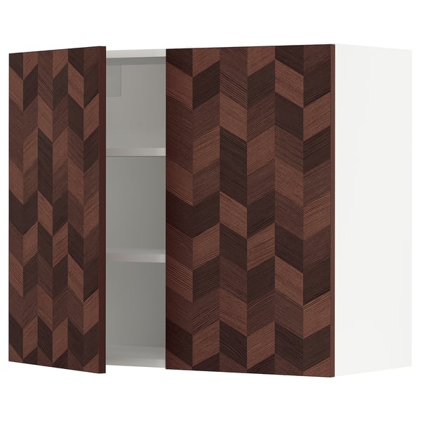 SEKTION Gabinete de pared+2 puertas, blanco Hasslarp/marrón con diseño, 36x15x30 "