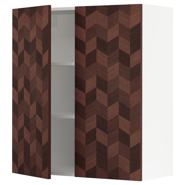 SEKTION Gabinete de pared+2 puertas, blanco Hasslarp/marrón con diseño, 36x15x40 "