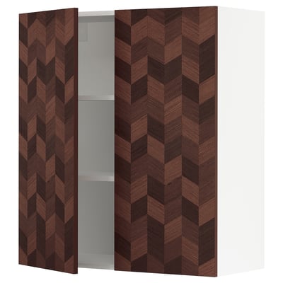 SEKTION Gabinete de pared+2 puertas, blanco Hasslarp/marrón con diseño, 36x15x40 "