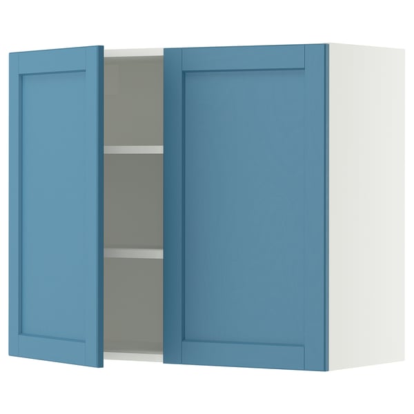 SEKTION Gabinete de pared+2 puertas, blanco/Lerhyttan azul, 36x15x30 "