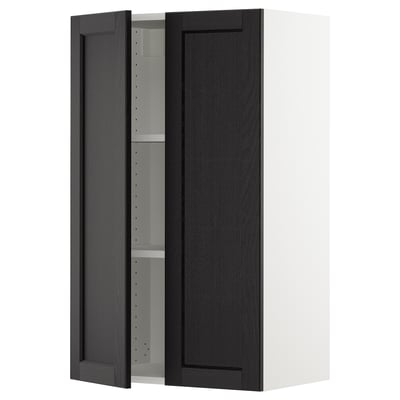 SEKTION Gabinete de pared+2 puertas, blanco/Lerhyttan teñido en negro, 24x15x40 "