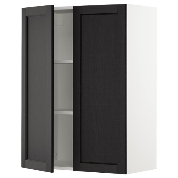 SEKTION Gabinete de pared+2 puertas, blanco/Lerhyttan teñido en negro, 30x15x40 "