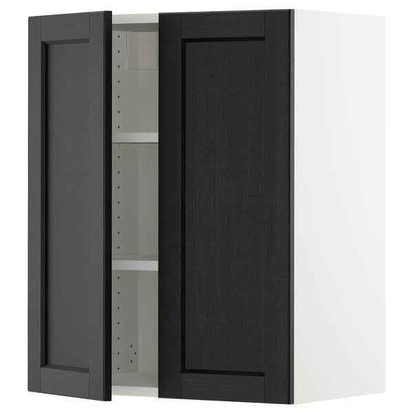 SEKTION Gabinete de pared+2 puertas, blanco/Lerhyttan teñido en negro, 24x15x30 "
