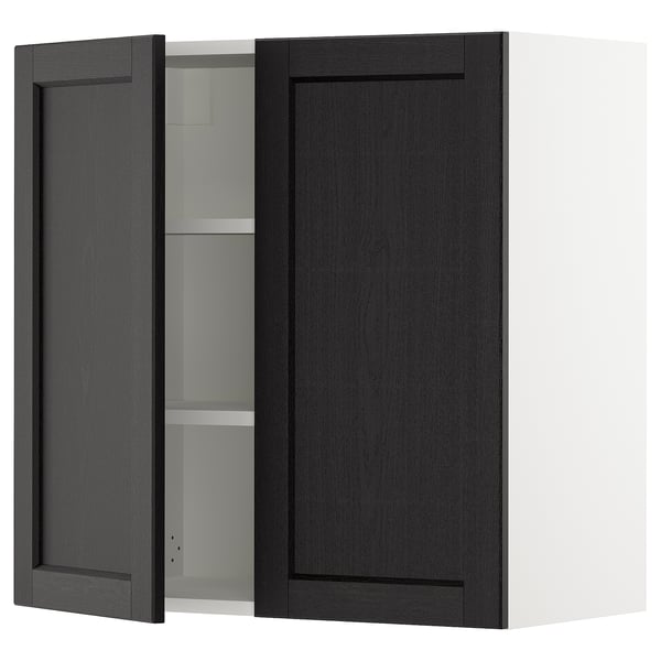SEKTION Gabinete de pared+2 puertas, blanco/Lerhyttan teñido en negro, 30x15x30 "