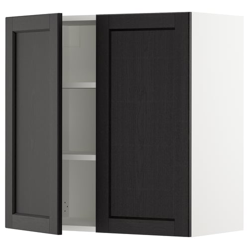 SEKTION Gabinete de pared+2 puertas, blanco/Lerhyttan teñido en negro, 30x15x30 "
