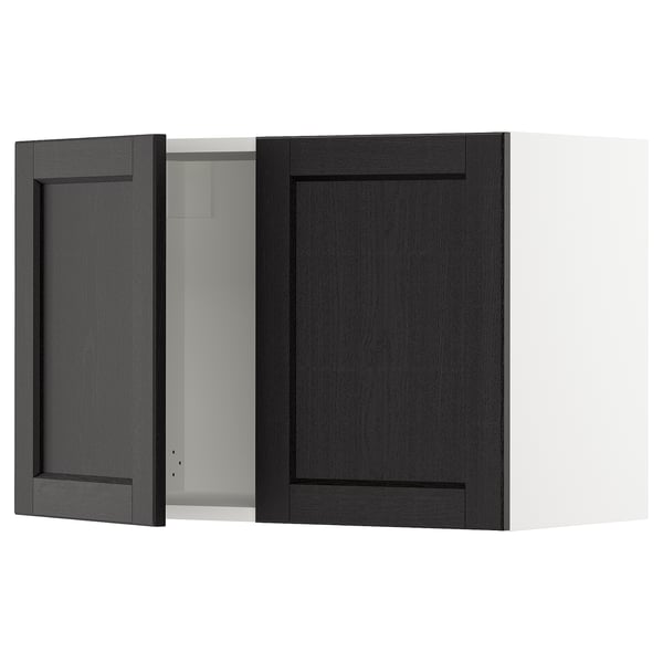 SEKTION Gabinete de pared+2 puertas, blanco/Lerhyttan teñido en negro, 30x15x20 "