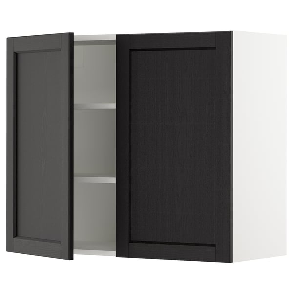 SEKTION Gabinete de pared+2 puertas, blanco/Lerhyttan teñido en negro, 36x15x30 "
