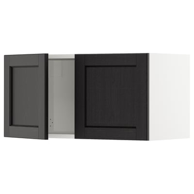 SEKTION Gabinete de pared+2 puertas, blanco/Lerhyttan teñido en negro, 30x15x15 "