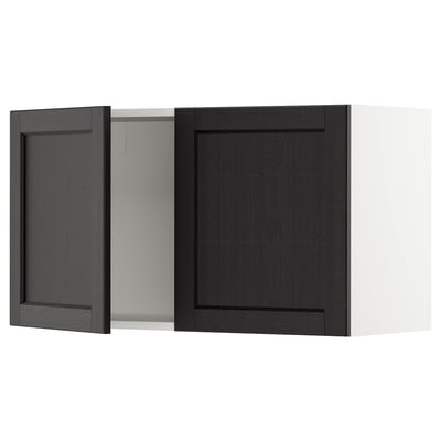 SEKTION Gabinete de pared+2 puertas, blanco/Lerhyttan teñido en negro, 36x15x20 "