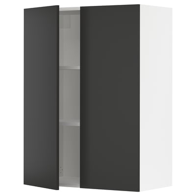 SEKTION Gabinete de pared+2 puertas, blanco/Nickebo antracita mate, 30x15x40 "