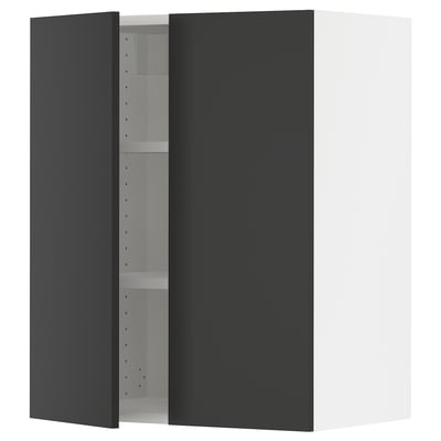SEKTION Gabinete de pared+2 puertas, blanco/Nickebo antracita mate, 24x15x30 "