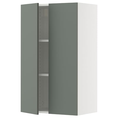 SEKTION Gabinete de pared+2 puertas, blanco/Nickebo verde grisáceo mate, 24x15x40 "