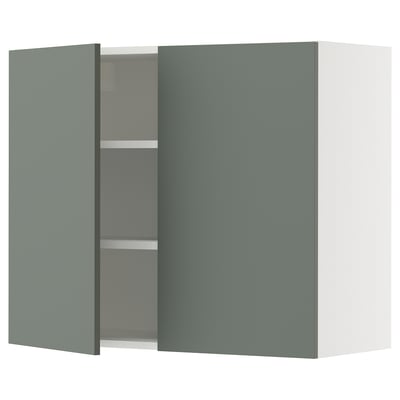 SEKTION Gabinete de pared+2 puertas, blanco/Nickebo verde grisáceo mate, 36x15x30 "