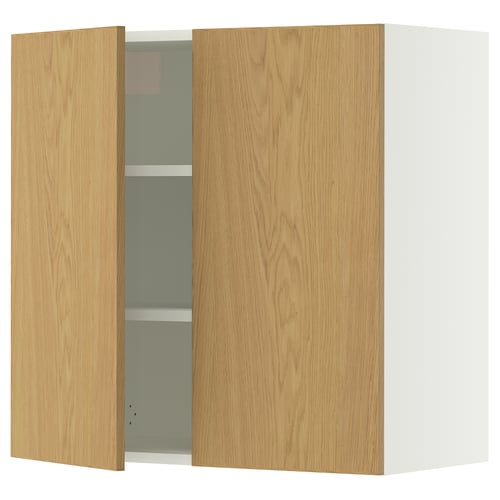 SEKTION Gabinete de pared+2 puertas, blanco/Sinarp chapa de roble, 30x15x30 "