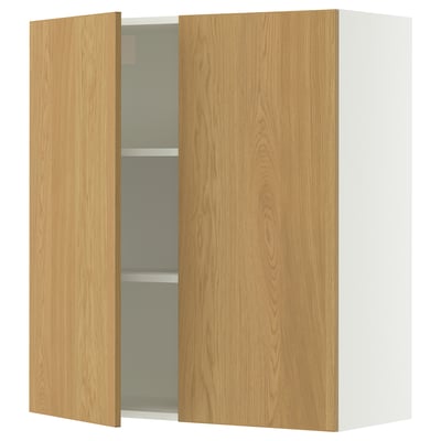 SEKTION Gabinete de pared+2 puertas, blanco/Sinarp chapa de roble, 36x15x40 "