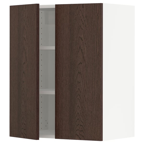 SEKTION Gabinete de pared+2 puertas, blanco/Sinarp marrón, 24x15x30 "