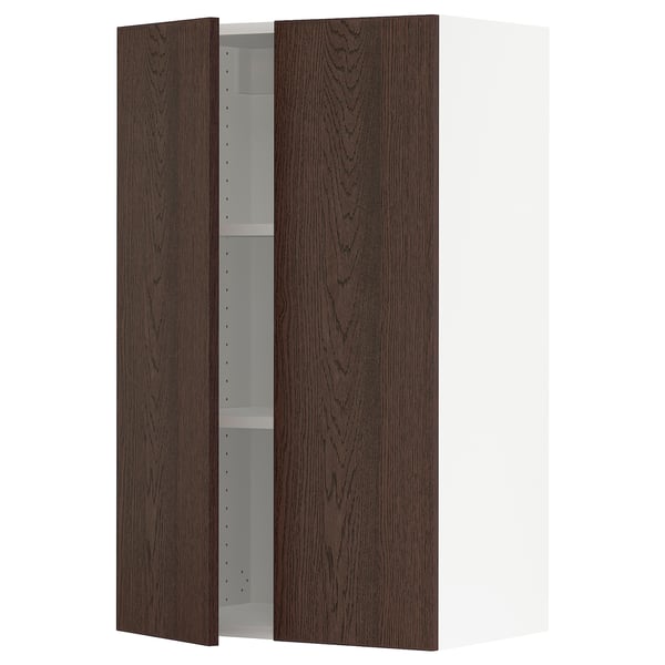 SEKTION Gabinete de pared+2 puertas, blanco/Sinarp marrón, 24x15x40 "