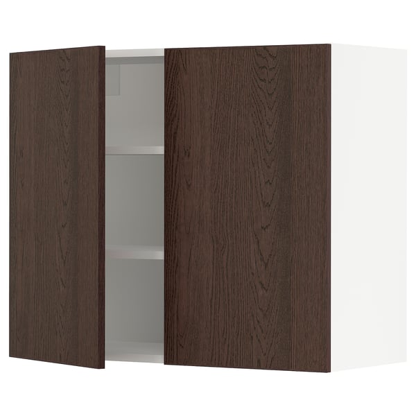 SEKTION Gabinete de pared+2 puertas, blanco/Sinarp marrón, 36x15x30 "