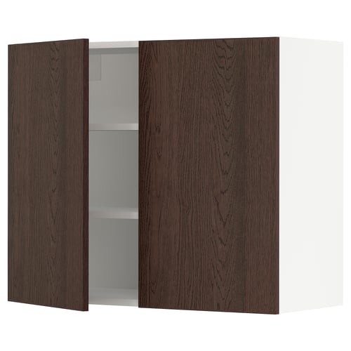 SEKTION Gabinete de pared+2 puertas, blanco/Sinarp marrón, 36x15x30 "