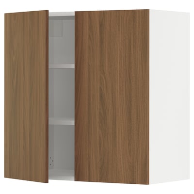 SEKTION Gabinete de pared+2 puertas, blanco/Tistorp efecto nogal marrón, 30x15x30 "