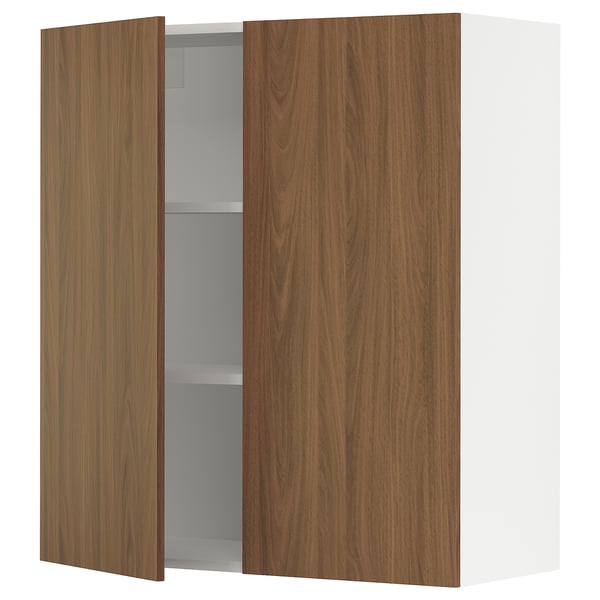 SEKTION Gabinete de pared+2 puertas, blanco/Tistorp efecto nogal marrón, 36x15x40 "