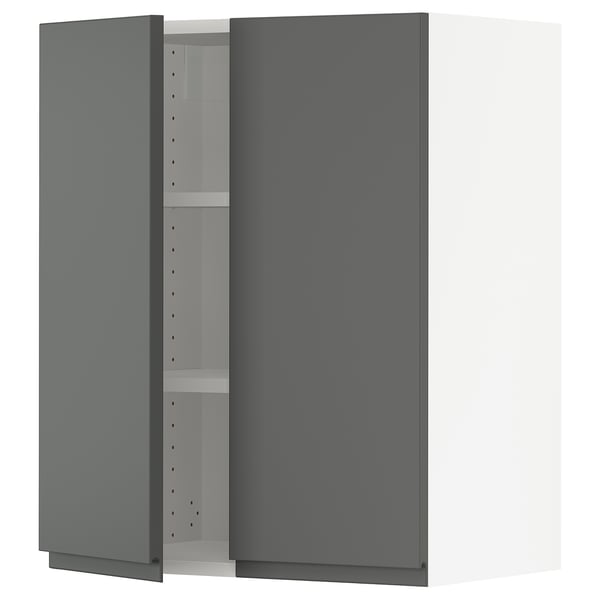 SEKTION Gabinete de pared+2 puertas, blanco/Voxtorp gris oscuro, 24x15x30 "