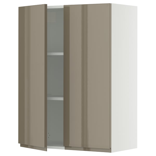 SEKTION Gabinete de pared+2 puertas, blanco/Voxtorp marrón grisáceo oscuro alto brillo, 30x15x40 "