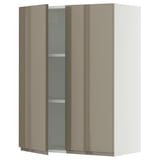 SEKTION Gabinete de pared+2 puertas, blanco/Voxtorp marrón grisáceo oscuro alto brillo, 30x15x40 "