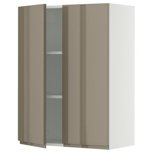 SEKTION Gabinete de pared+2 puertas, blanco/Voxtorp marrón grisáceo oscuro alto brillo, 30x15x40 "