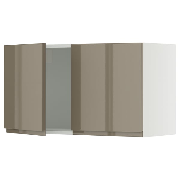 SEKTION Gabinete de pared+2 puertas, blanco/Voxtorp marrón grisáceo oscuro alto brillo, 36x15x20 "