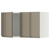SEKTION Gabinete de pared+2 puertas, blanco/Voxtorp marrón grisáceo oscuro alto brillo, 36x15x20 "